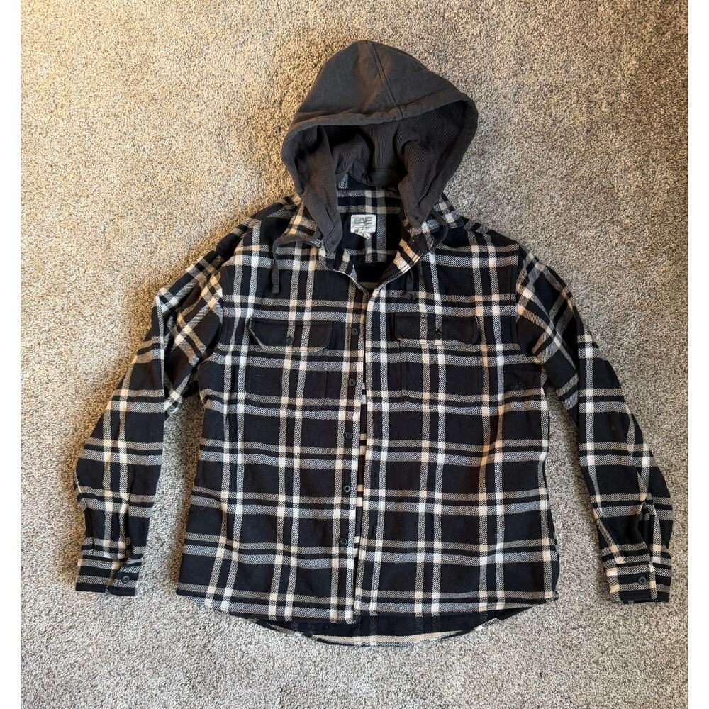 American Eagle Plaid Shacket with Buttons and Hood